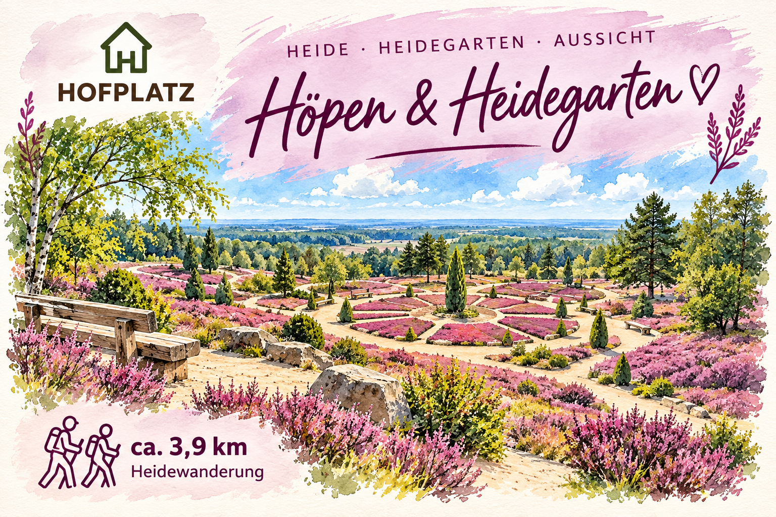 Blühende Heidelandschaft am Höpen und Heidegarten bei Schneverdingen
