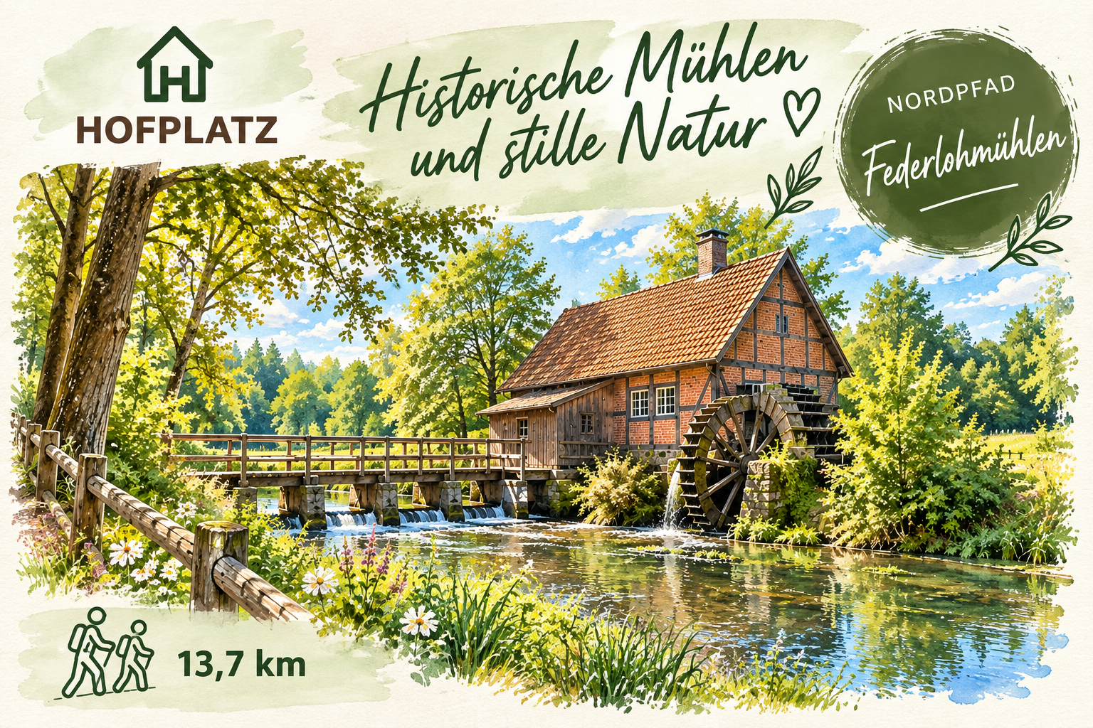 Wald und Wassermühle am NORDPFAD Federlohmühlen