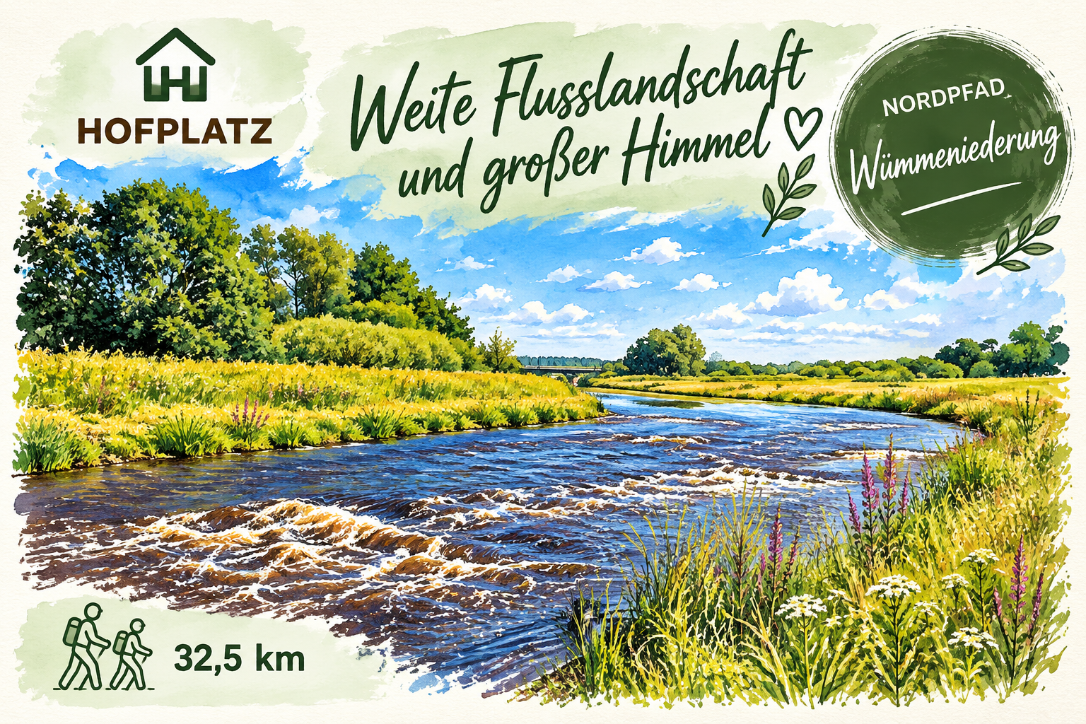 Weite Wiesen und Flusslandschaft der Wümmeniederung